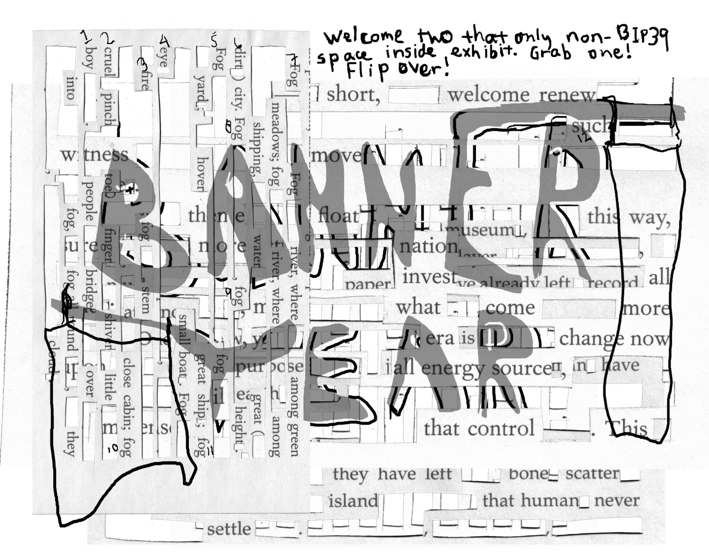 Print out of text explaining part of the artworks in the exhibition Absent Word Double