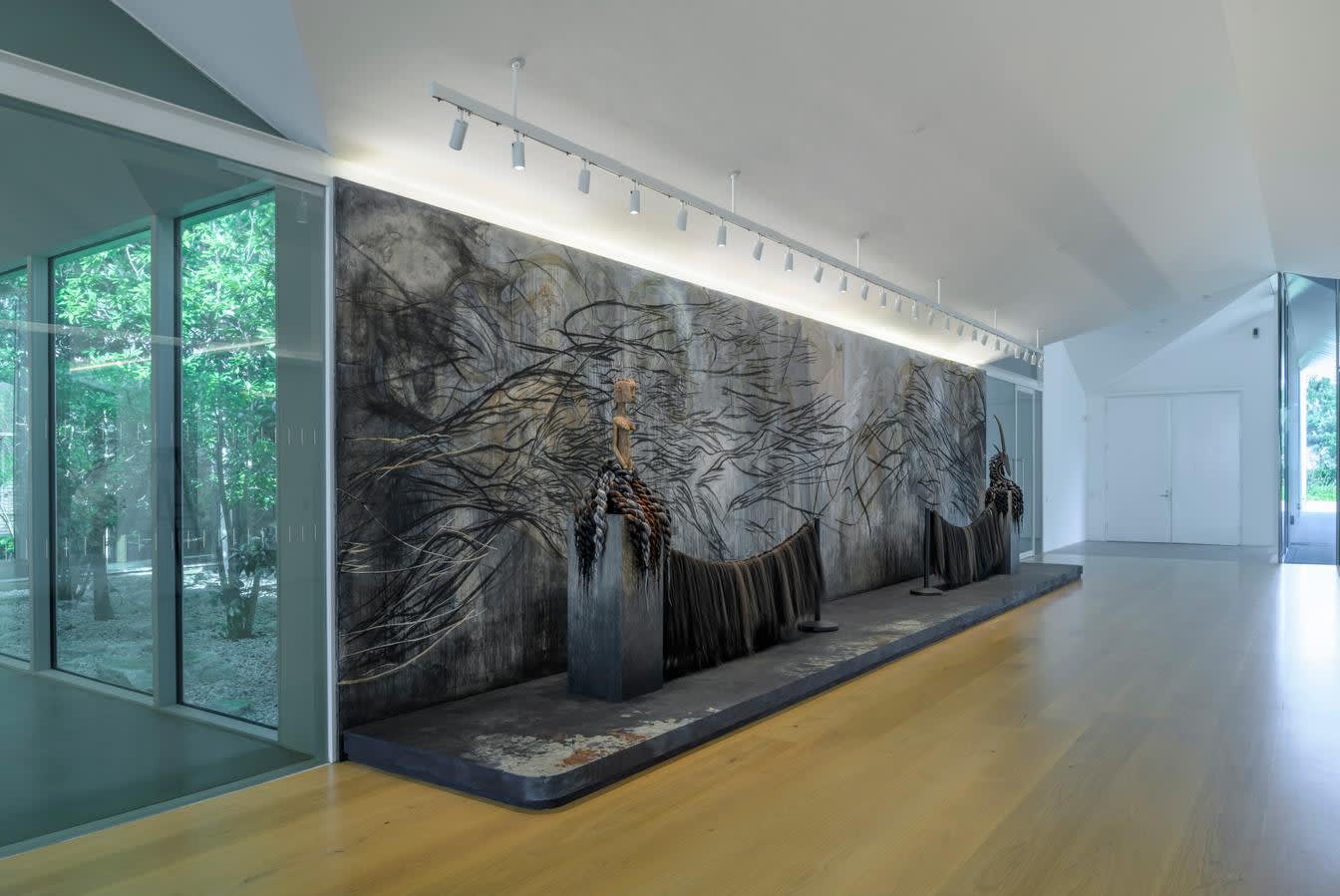 Installation view of Marcia Kure's drawing "NETWORK" at the Menil Drawing Institute in Houston, Texas