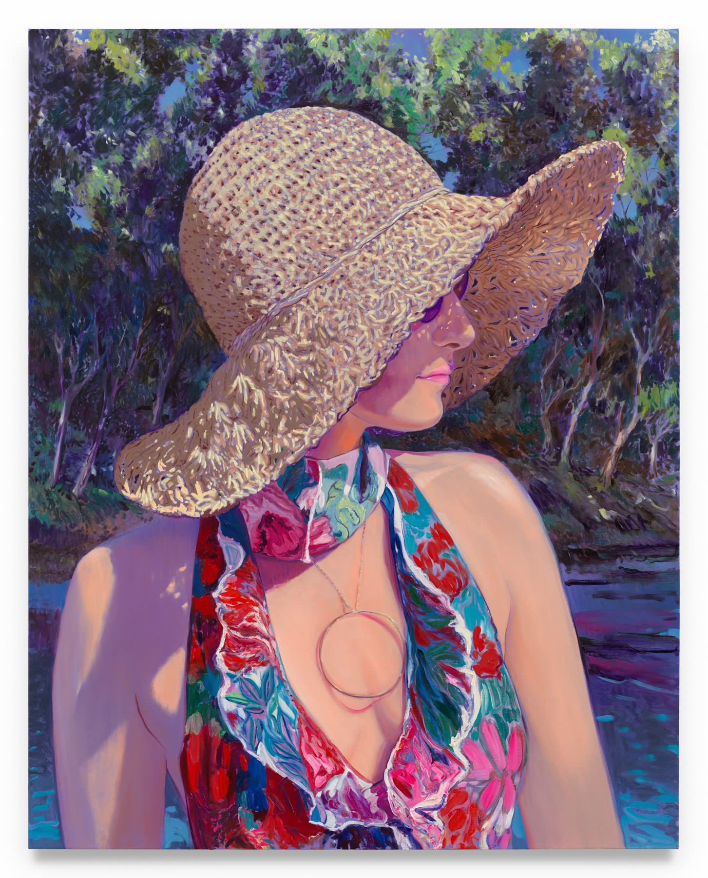 SEBASTIAN BLANCK Isca in a Floral Sundress Sunhat, 2024 Oil on canvas 84 x 60 inches 213.4 x 152.4 cm...