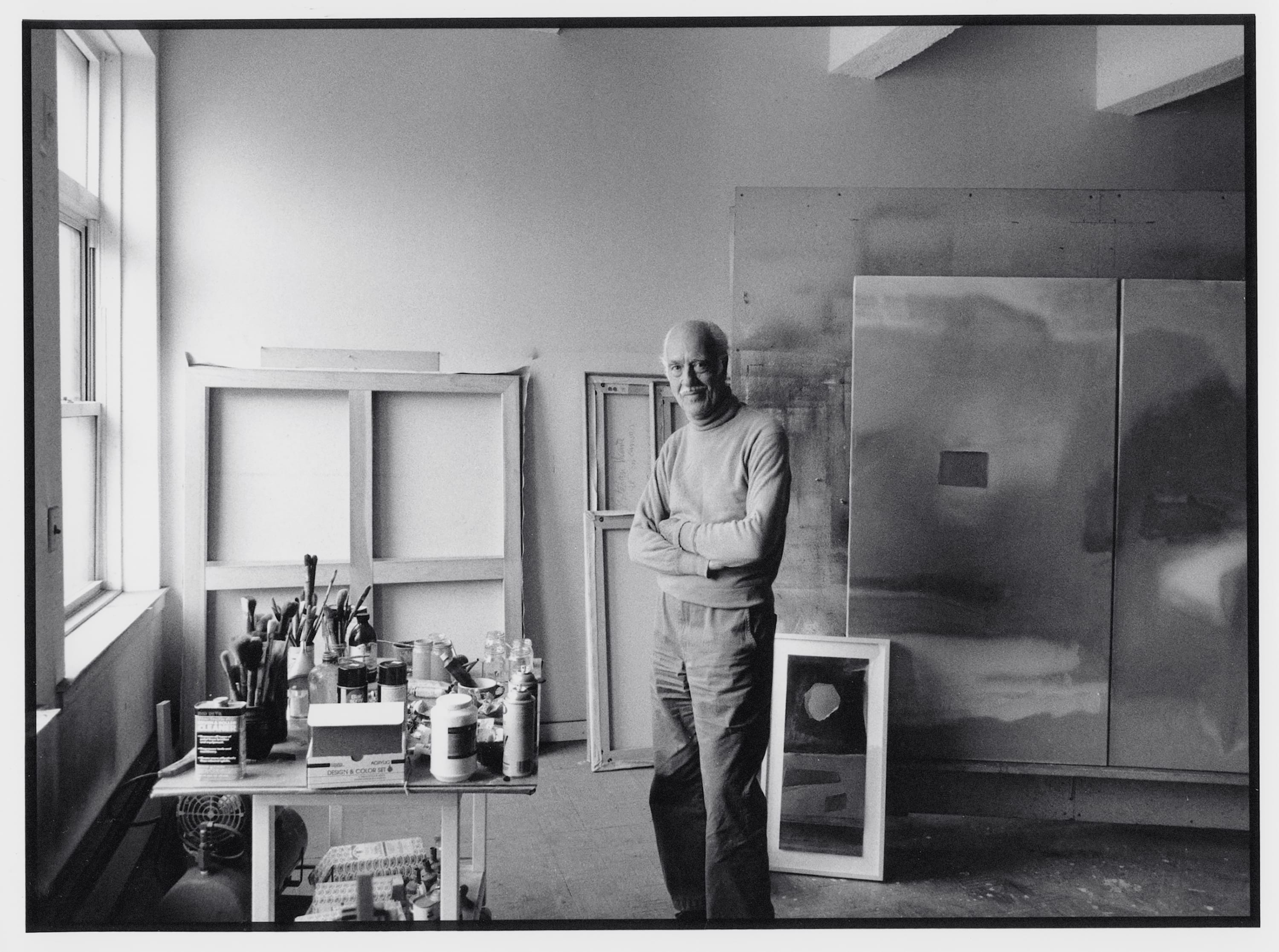Esteban Vicente standing in his studio, “The Armory,” New York, NY, February 1989; photo by Roberto Otero. Courtesy of The...