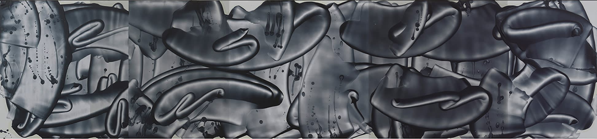 David Reed #719, 2018-19 Acrylic, oil, and alkyd on polyester 27 x 116 in. (68.6 x 294.6 cm.)