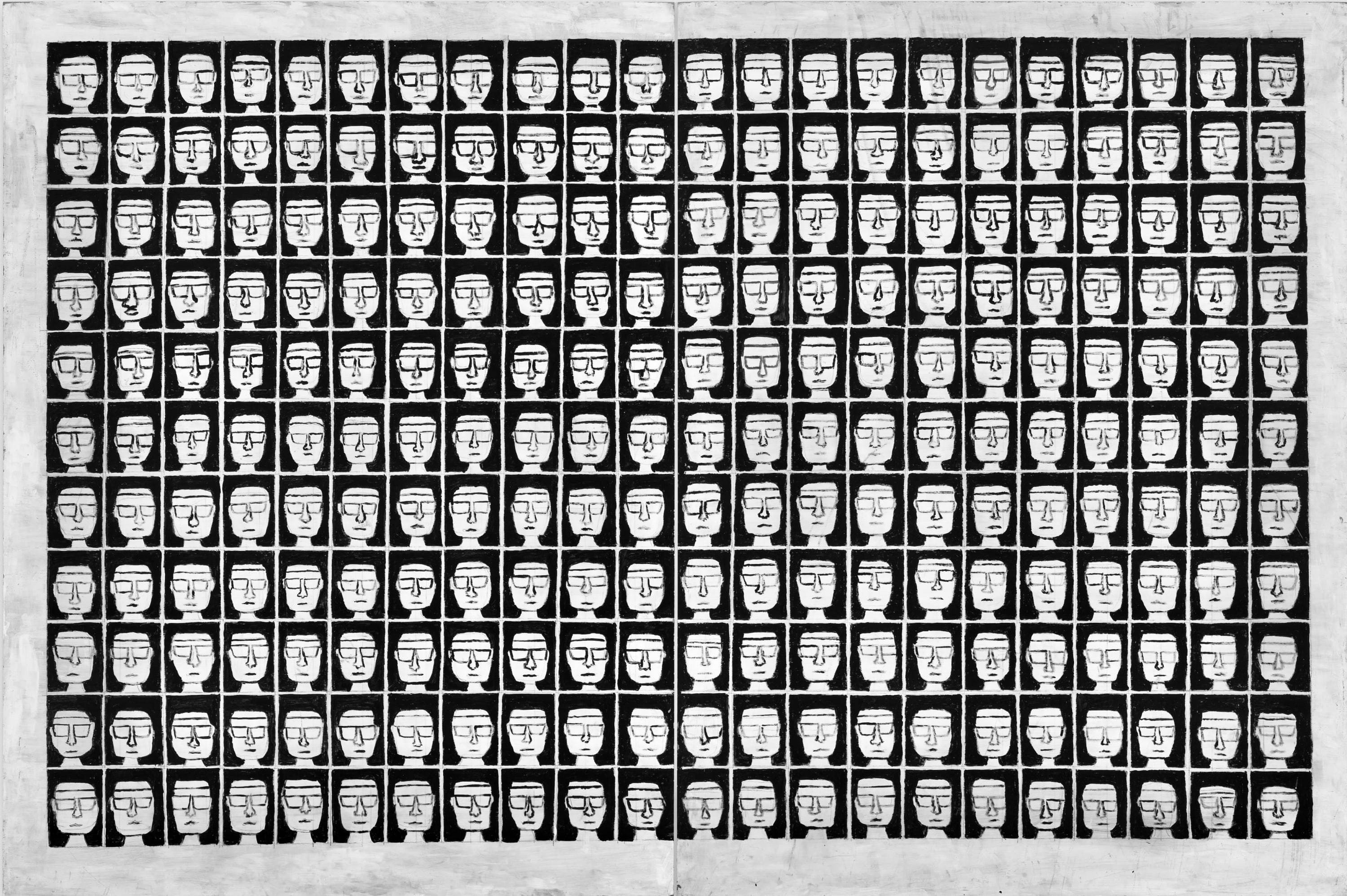 Untitled (Self-Portrait Repetition). Acrylic on masonite. 48 x 72 in. (work in two parts) KG 443