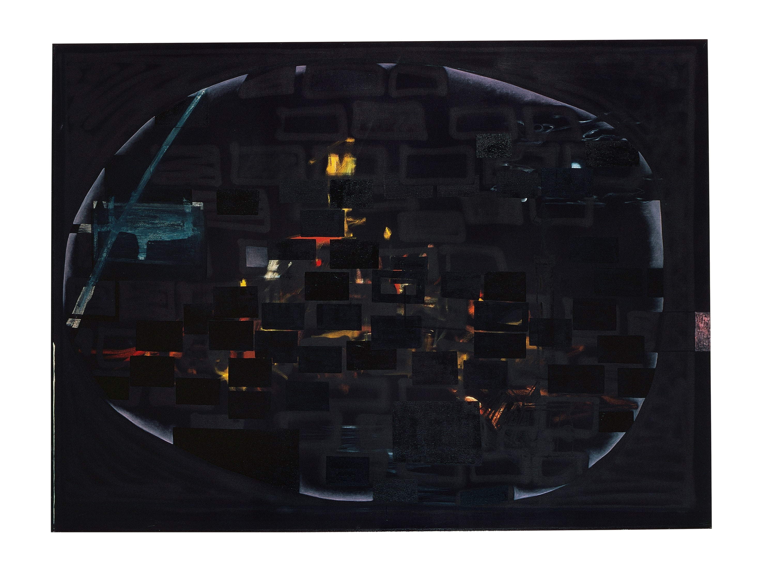 Caragh Thuring Igneous Vignette, 2013 oil, spray paint on dyed linen 183 x 244 cm. 72 1/8 x 96 1/8...