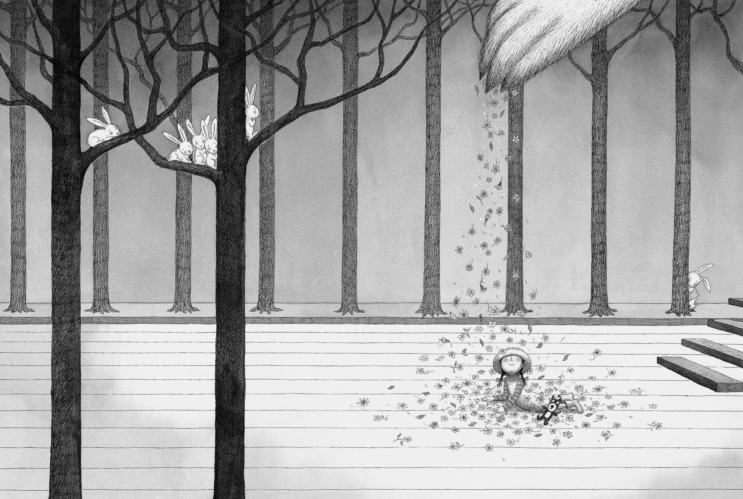 幾米 Jimmy Liao 謝謝你毛毛兔，這個下午真好玩 Thank you, Furry Bunny, for a wonderful afternoon 2005 壓克力顏料、水彩、油性簽字筆／紙 Acrylic, watercolor and marker on paper,...