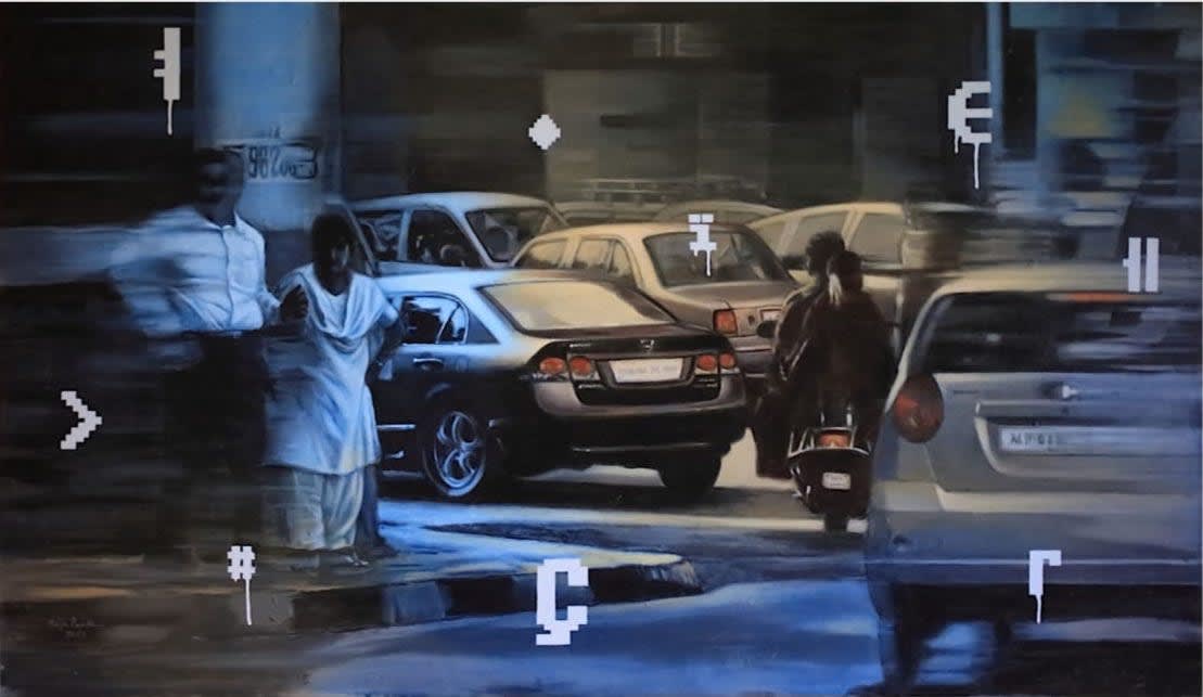 BAIJU PARTHAN STREET VIEW ( Crossing ) 30 x 48 Inches Acrylic on canvas 2021