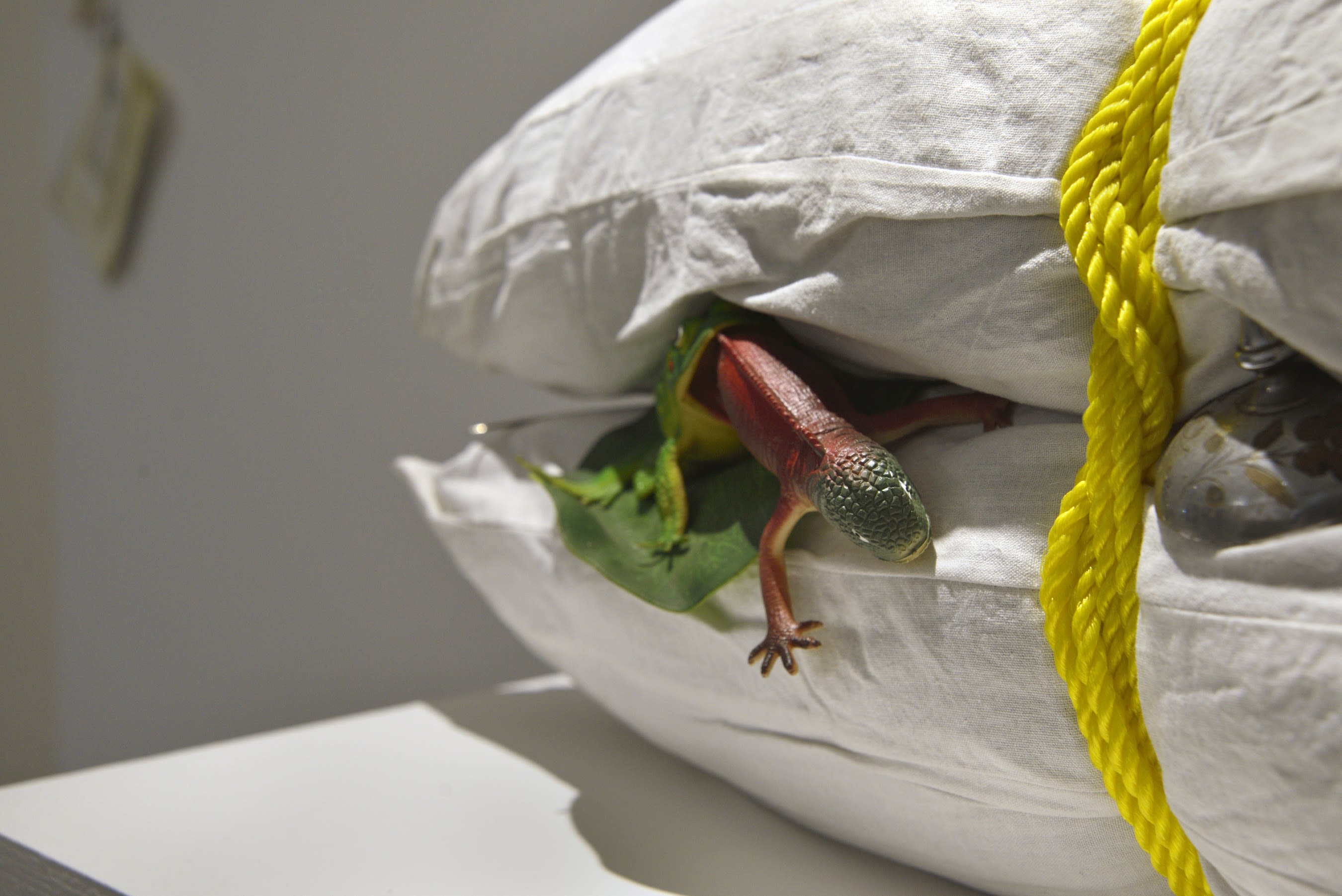 KAUSIK MUKHOPADHYAY Strange bed fellows 32 x 24 x 11 Inches Wood, metal, plastic, cloth and cotton 2019