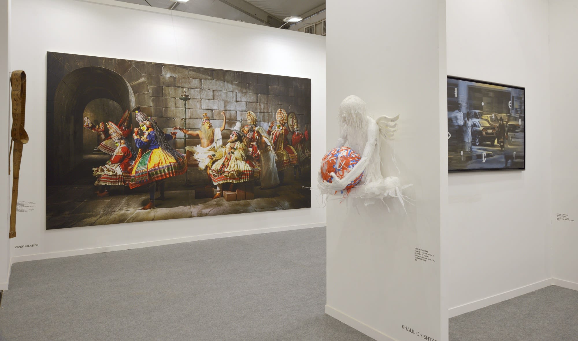 KHALIL CHISHTEE 'Leer O Leer ( Shredded )” 33 x 42 x 17 Inches White trash bags, blue, red, kitchen...