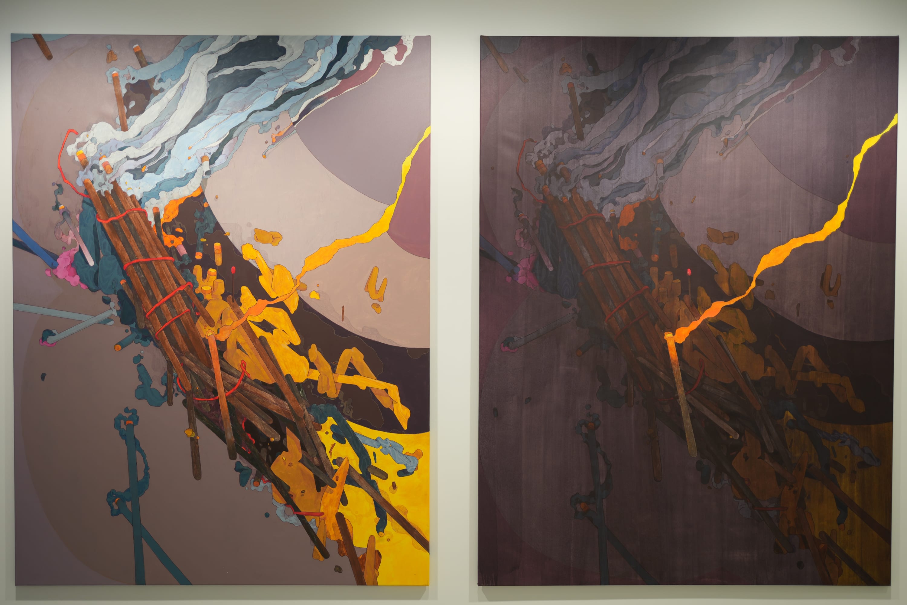 'Inner offering, outer offering', 2022, mixed media on canvas, diptych, 204 x 154 cm each part