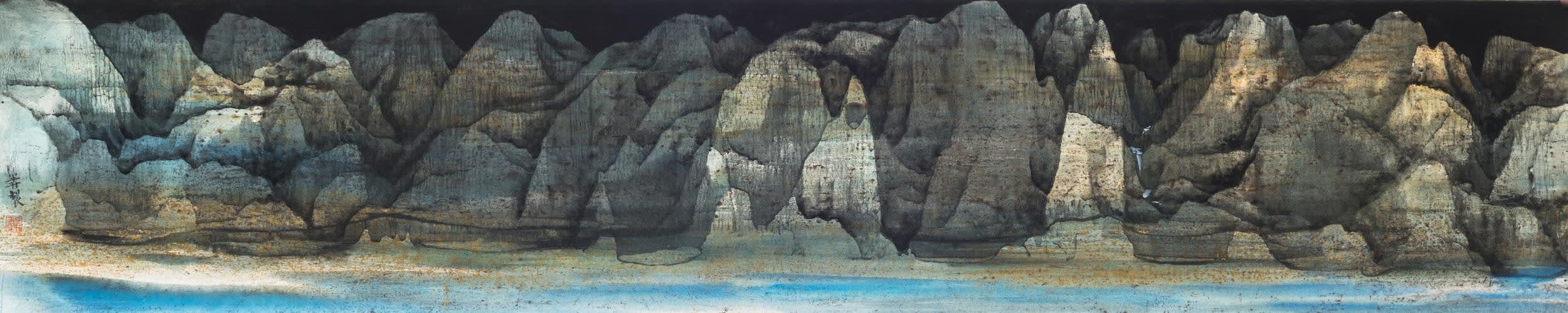 An image depicting long stretches of mountains and rivers