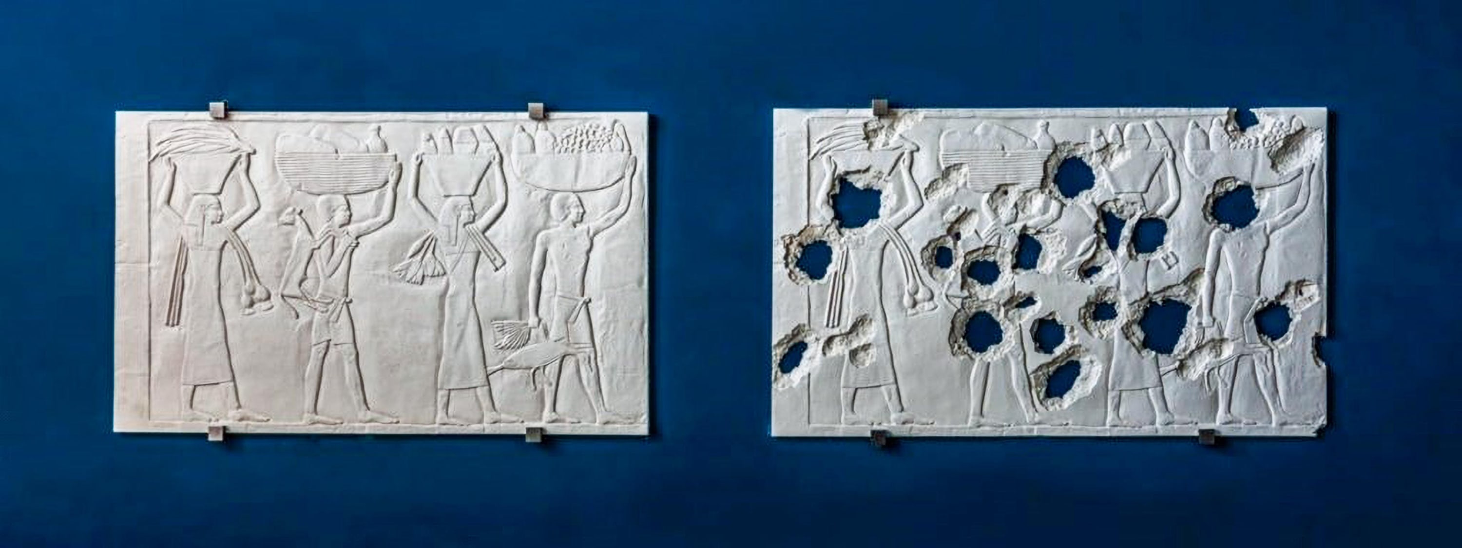 ISIS BULLET HOLE PAINTING (EGYPTIANS), 2017 Industrial floor paint 55.5 x 204 x 2 cm