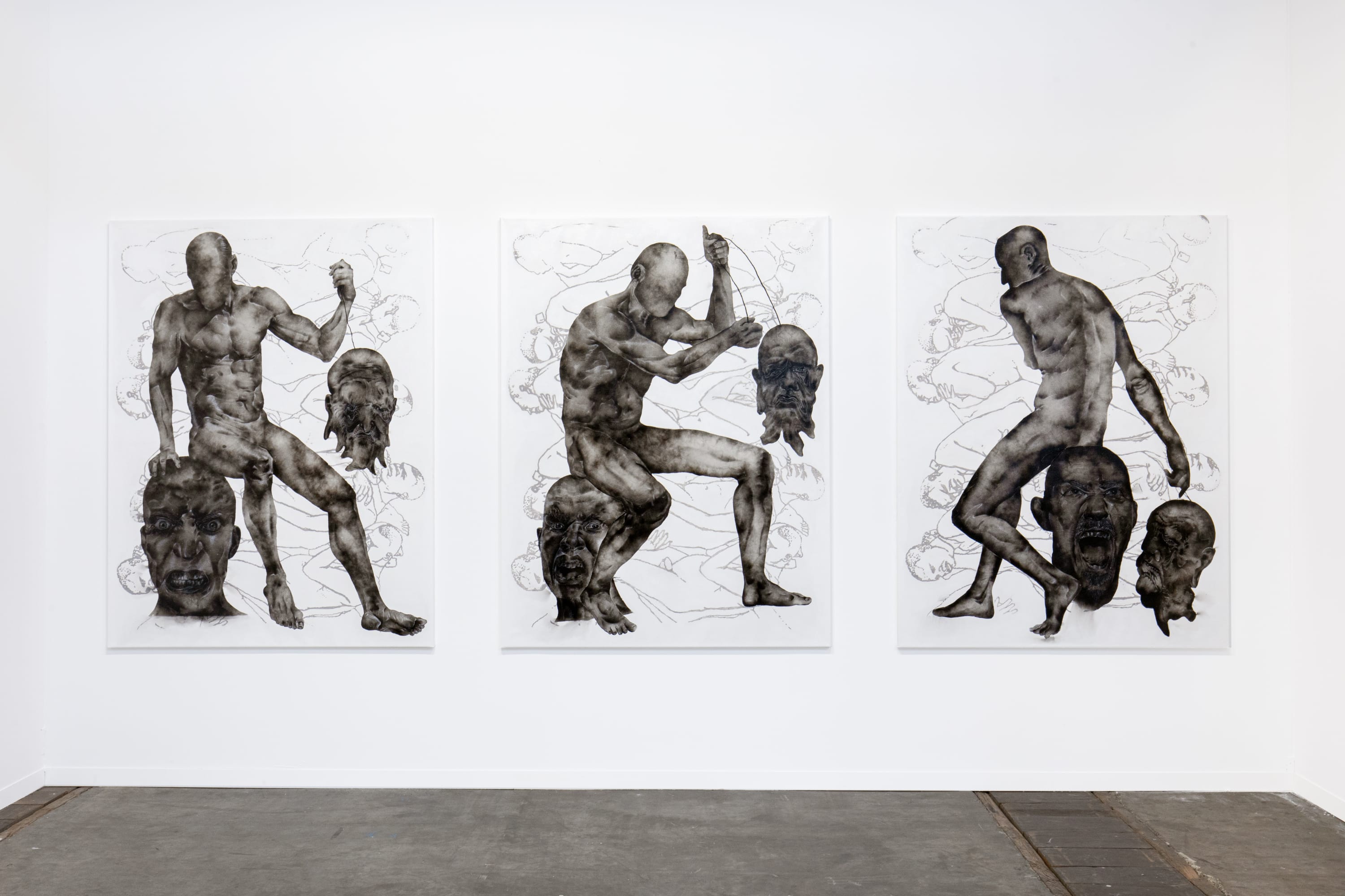 L'INSTITUTION (TRIPTYQUE), 2023 Smoke on canvas 170x390 cm