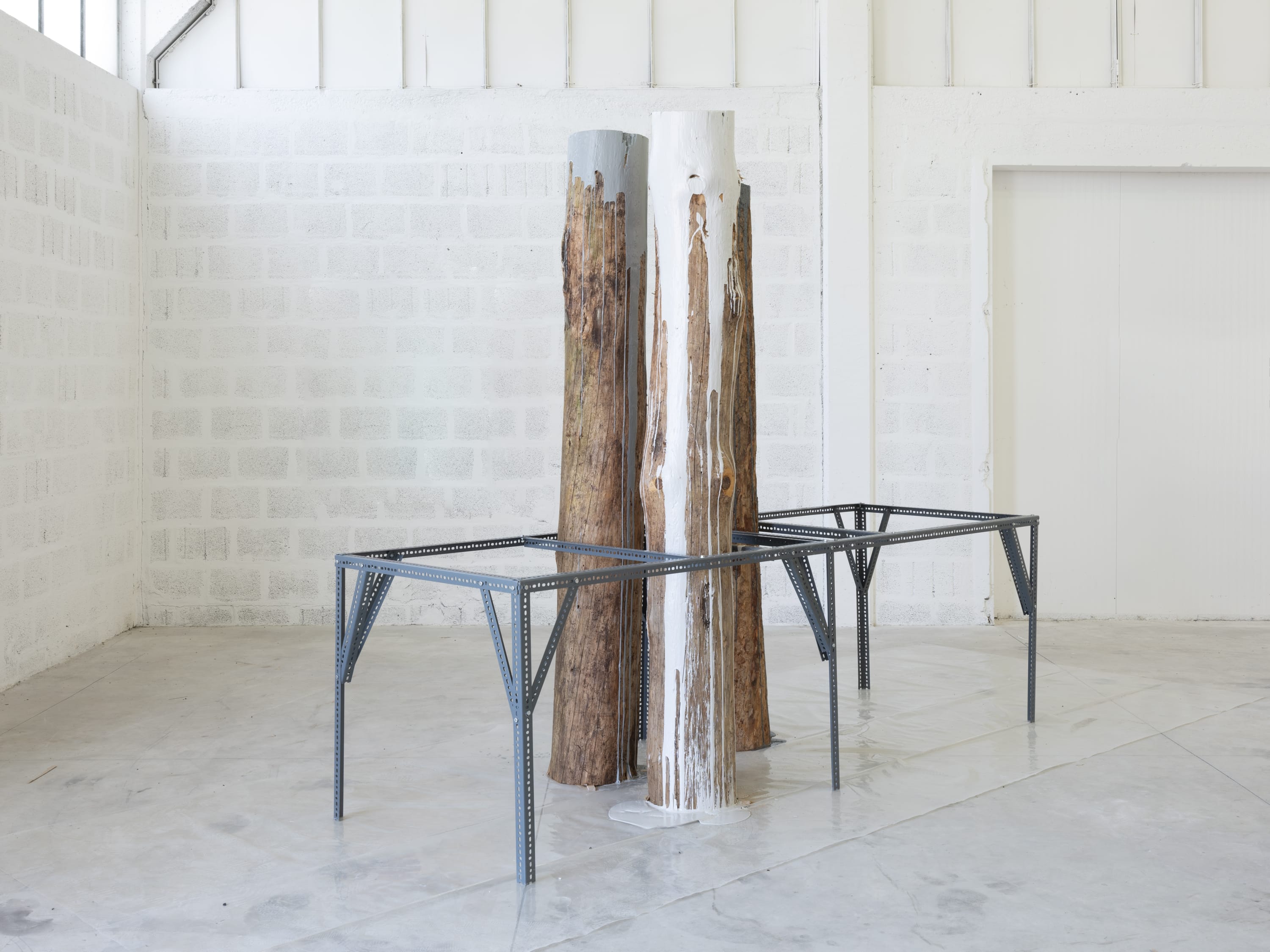 Pictured: Strippers, 2008. Wood, industrial paint, plastic, 'Dexion' slotted angle bars Installation view: ENDGAME, Secci Gallery, Pietrasanta, 2023. Group Show...