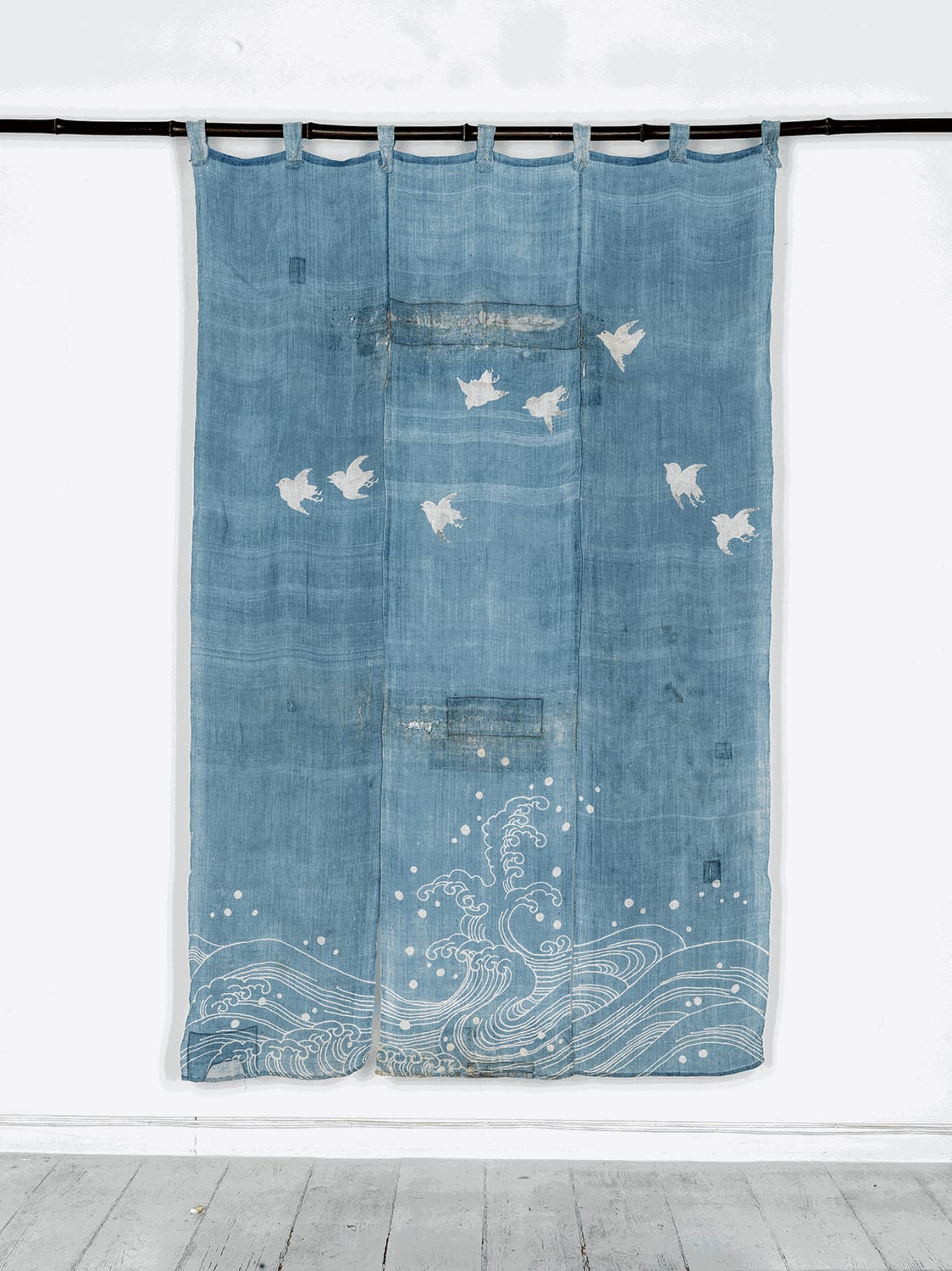 Antique hand woven indigo ramie noren door curtain