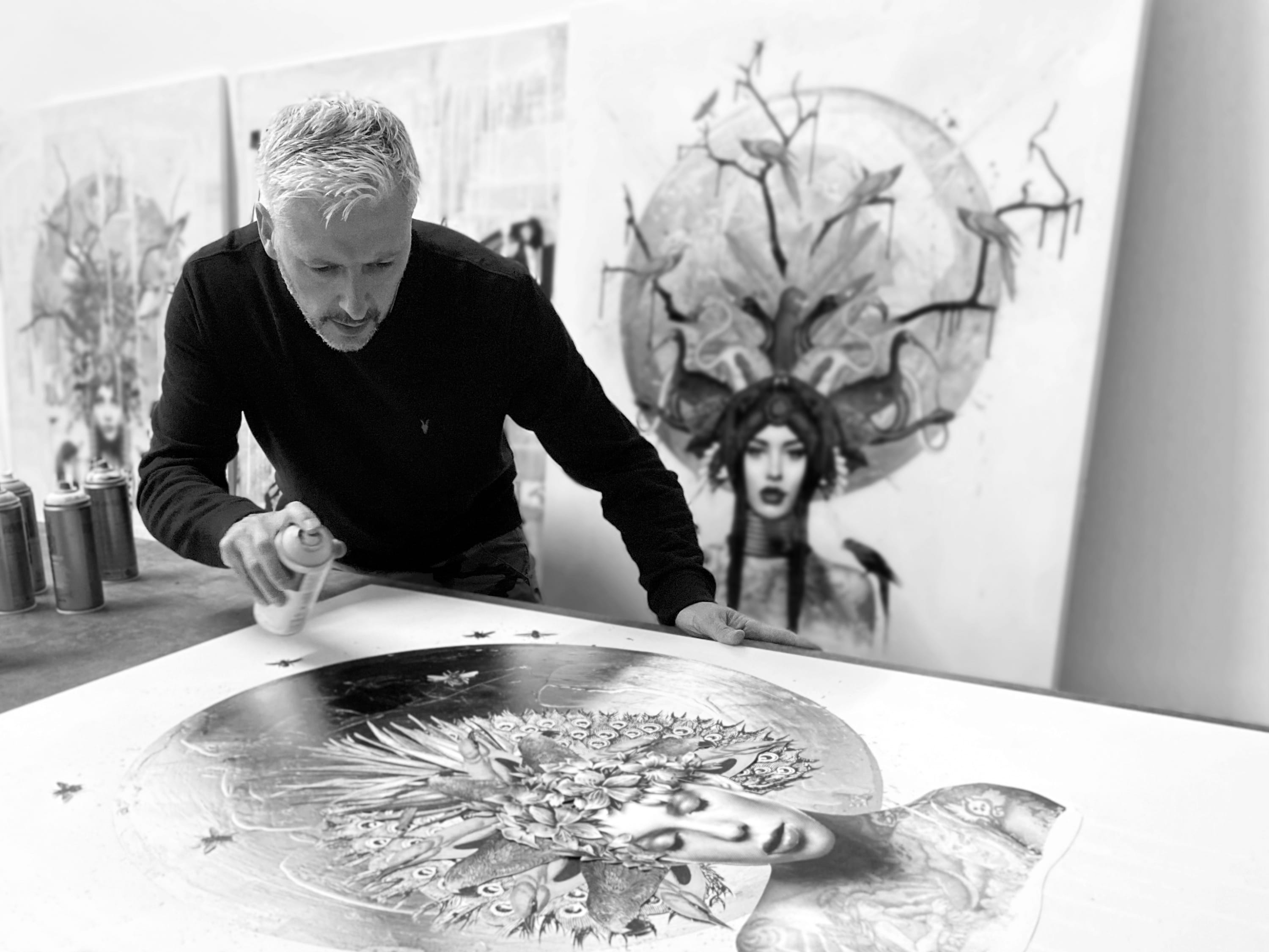 Herring’s creative process is as distinctive as his finished works. By combining mixed-media techniques—including collage, metal leaf and spray paint—he...