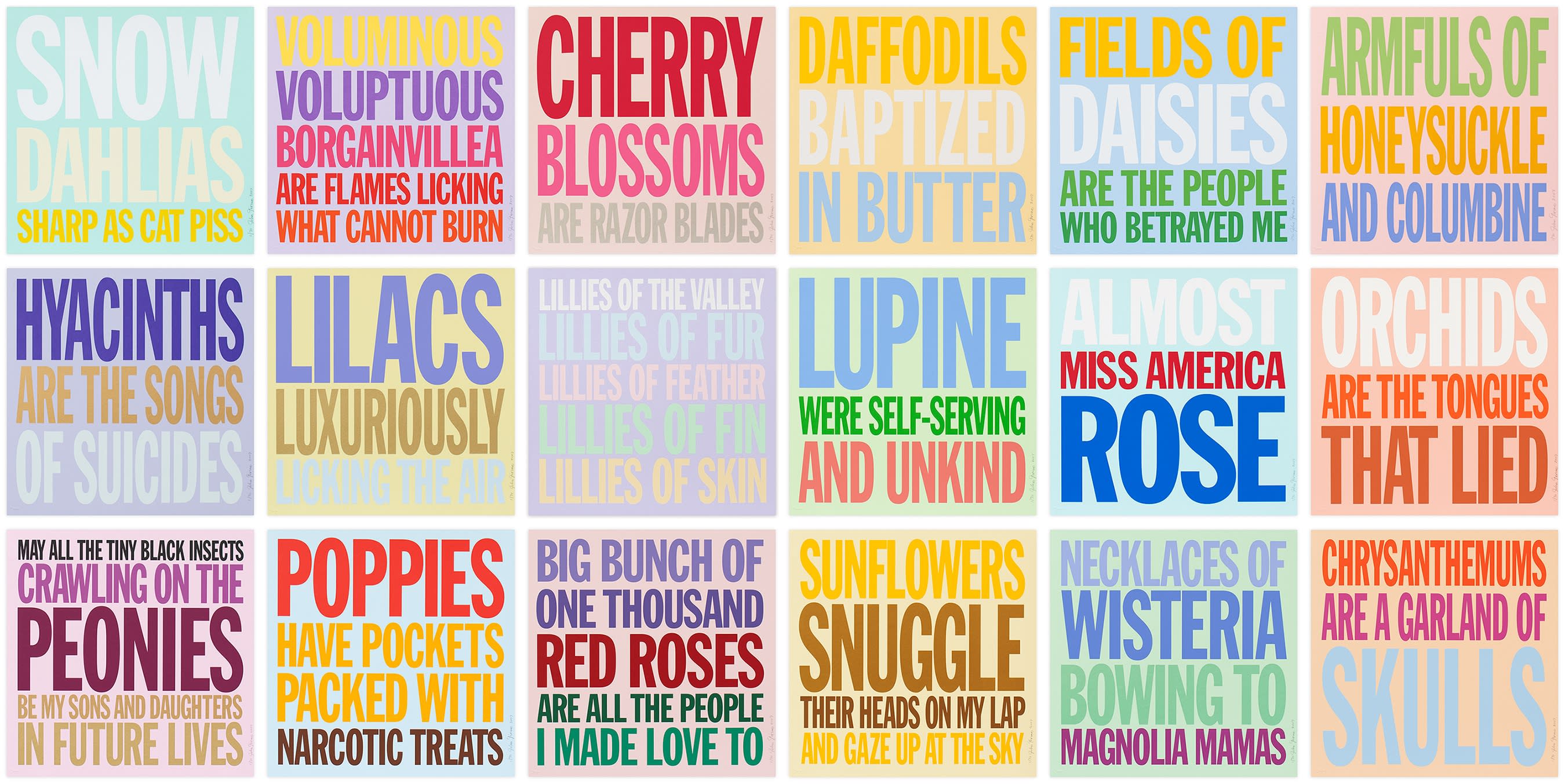 John Giorno Durham Press Welcoming the Flowers Edition Portfolio of 18 Screenprints