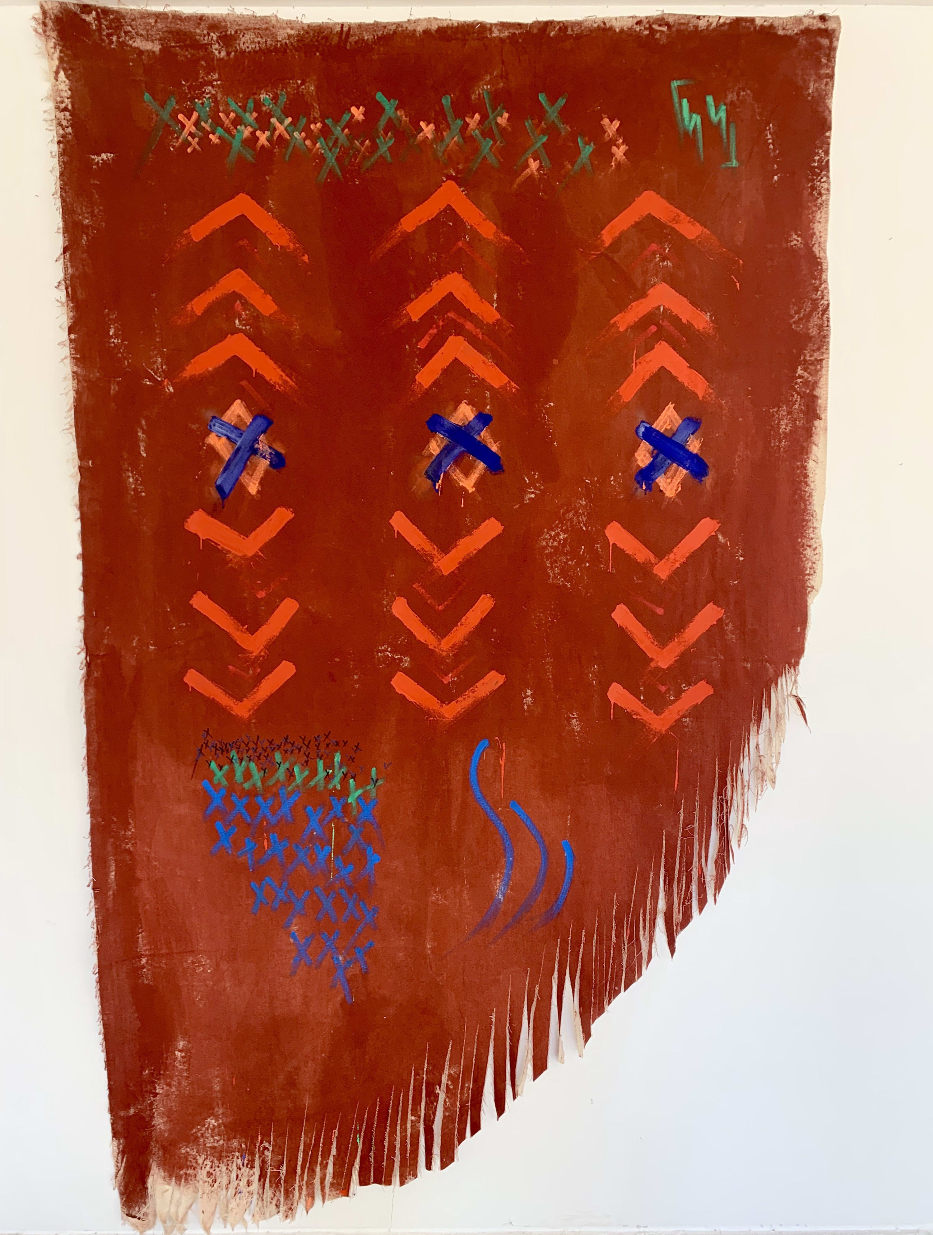 Banner of the Unbannished ( Original Proof Panel ), 2019, Majorelle Blue, Sienna Pigment, Acrylic, Acrylic Marker on Berber Tent...