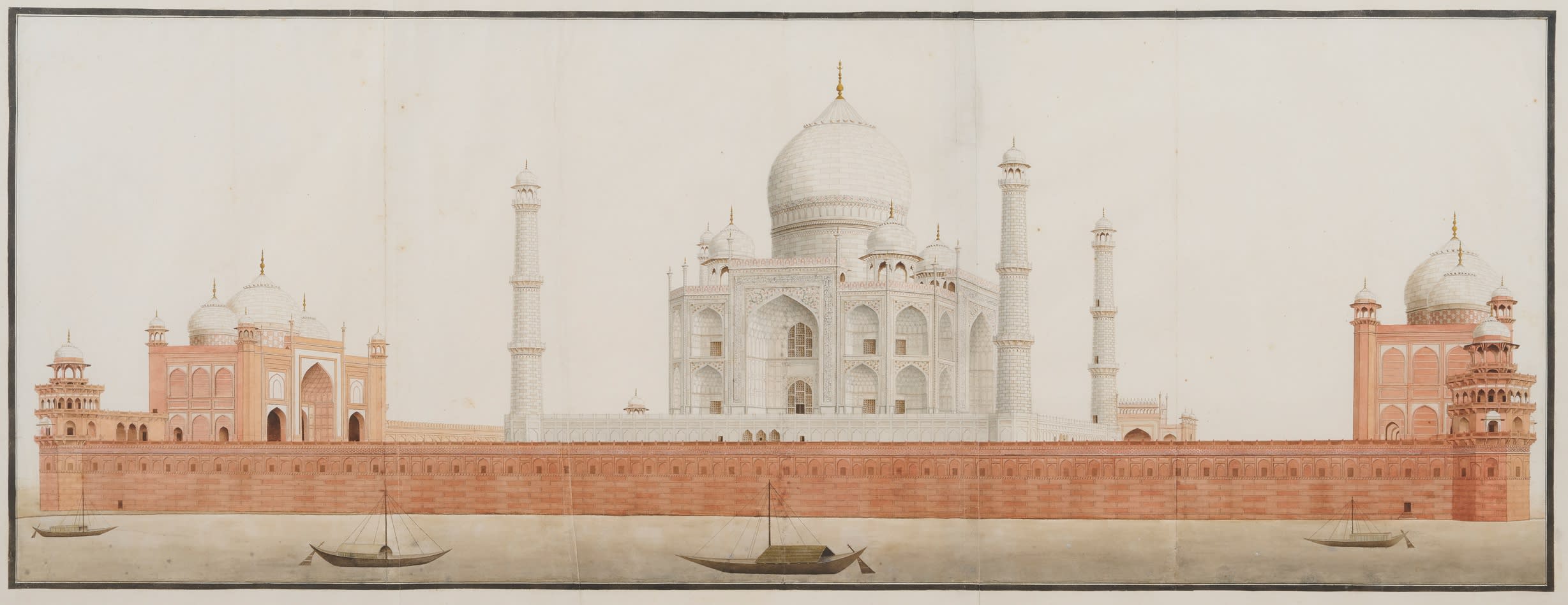 Northern view of the Taj Mahal from the river Jumna By an Agra artist, c. 1810–15 Watercolour on paper within...