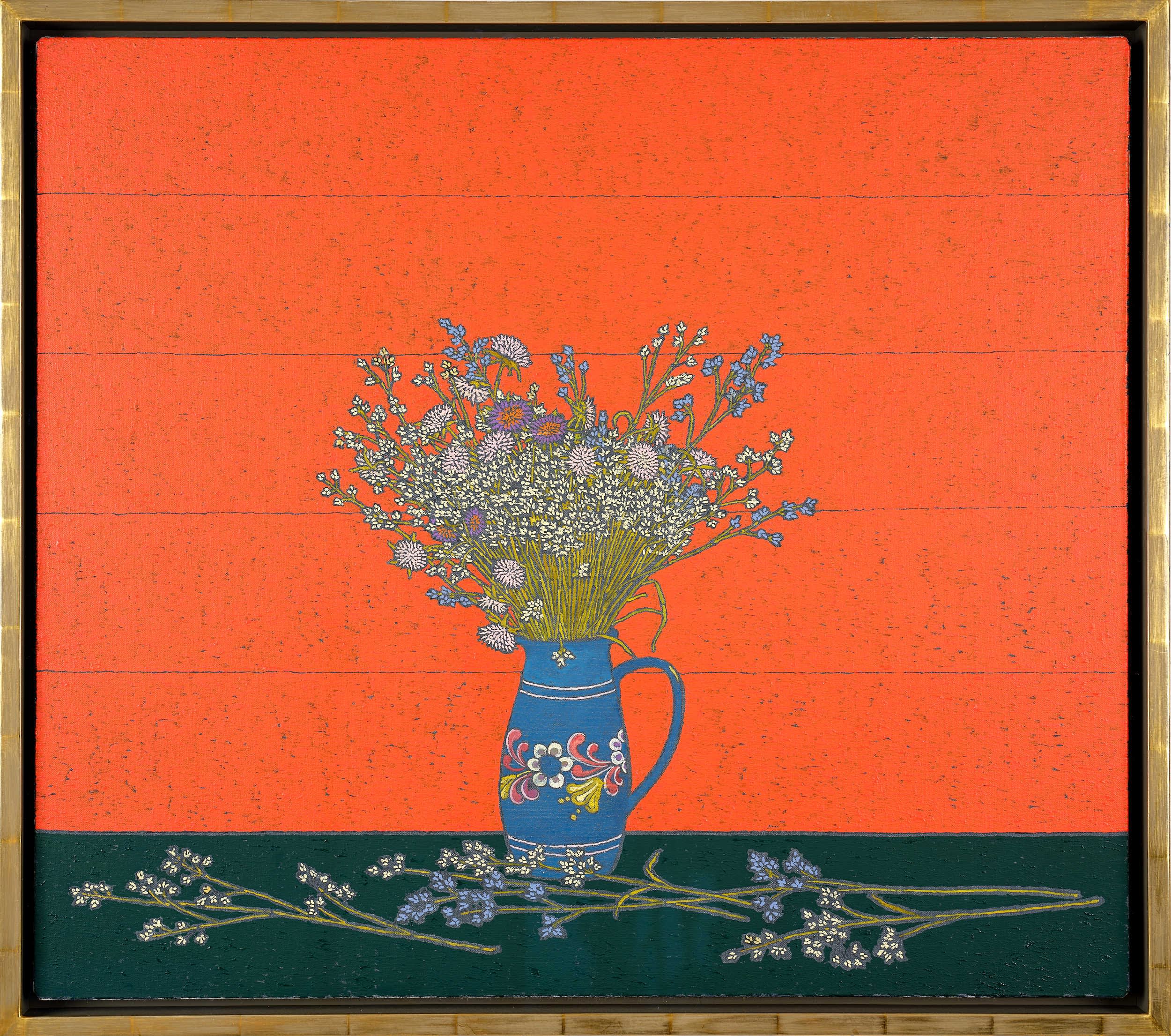 Berlin Flowers (Yorck’s Vase Red), 70 x 80 cm, Oil on Linen, 2020, Stephen Chambers Studio