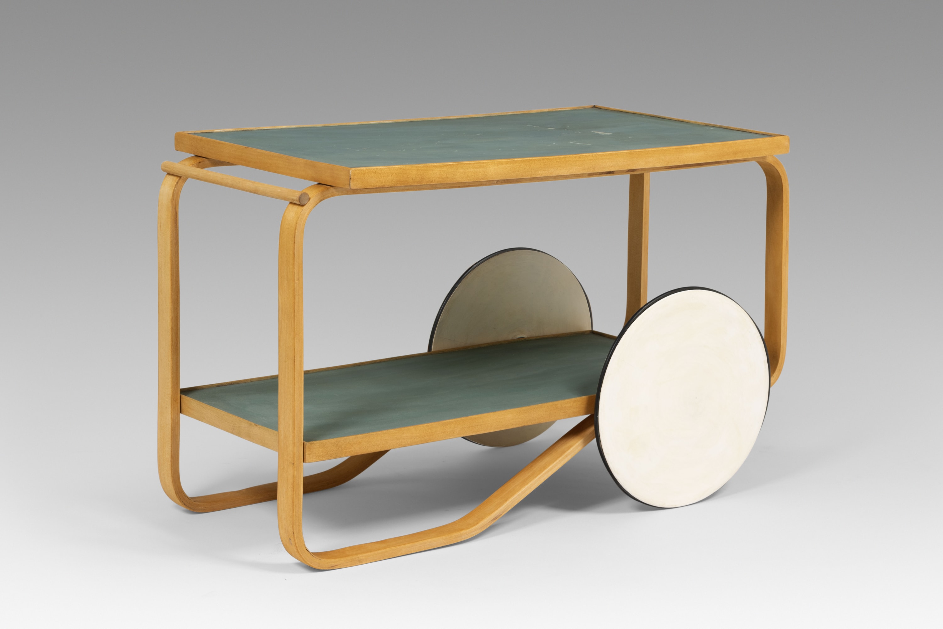 Tea Trolley, 1937 Birch, lacquered wheels and linoleum top 56 x 90 x 46 cm (22 1/8 x 35 3/8...