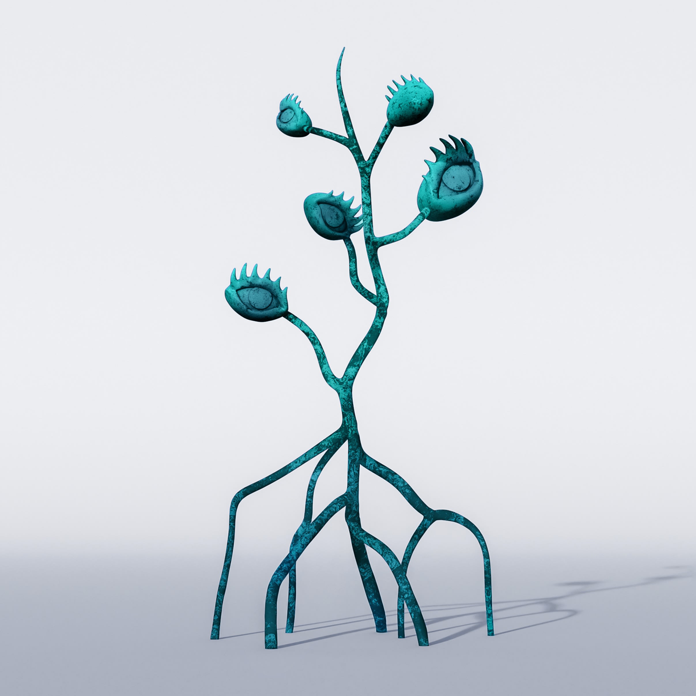 Rooted in a connection nature, the bronze sculpture features multiple eyes sprouting from a plant, imbuing it with an enigmatic...