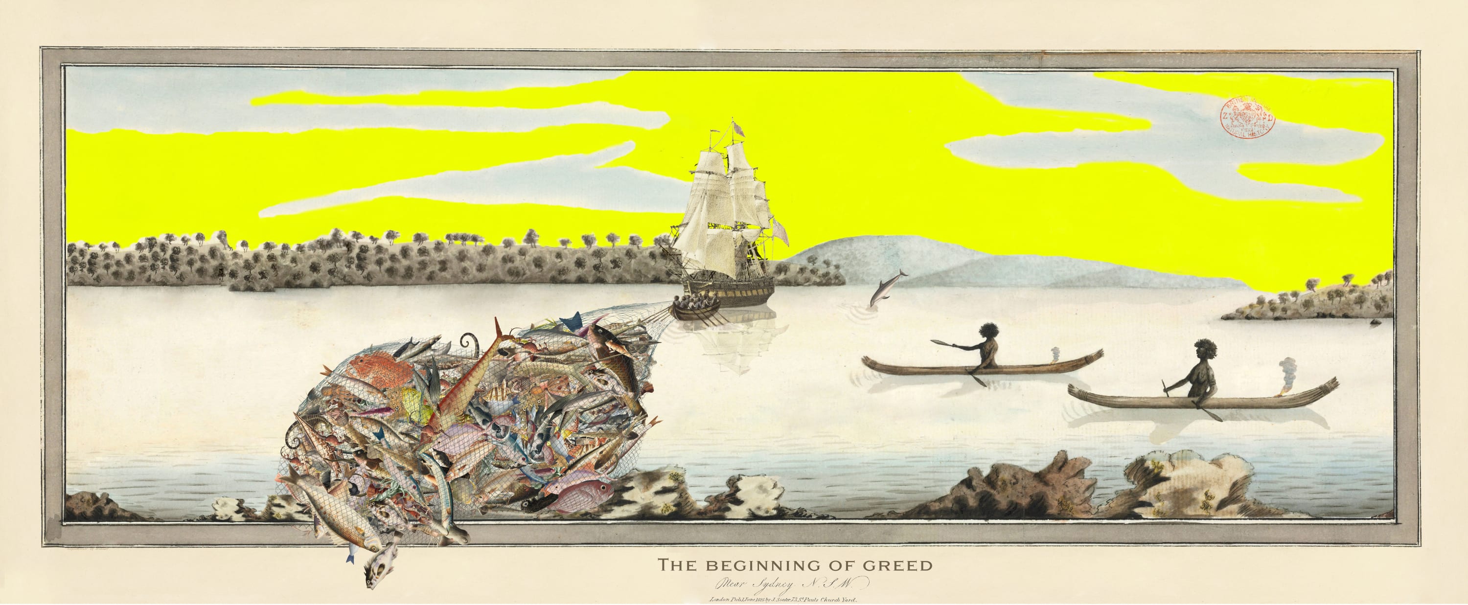 Joan Ross The beginning of greed, 2023 hand-painted digital print on rag paper 50 x 120 cm / 59.6 x...