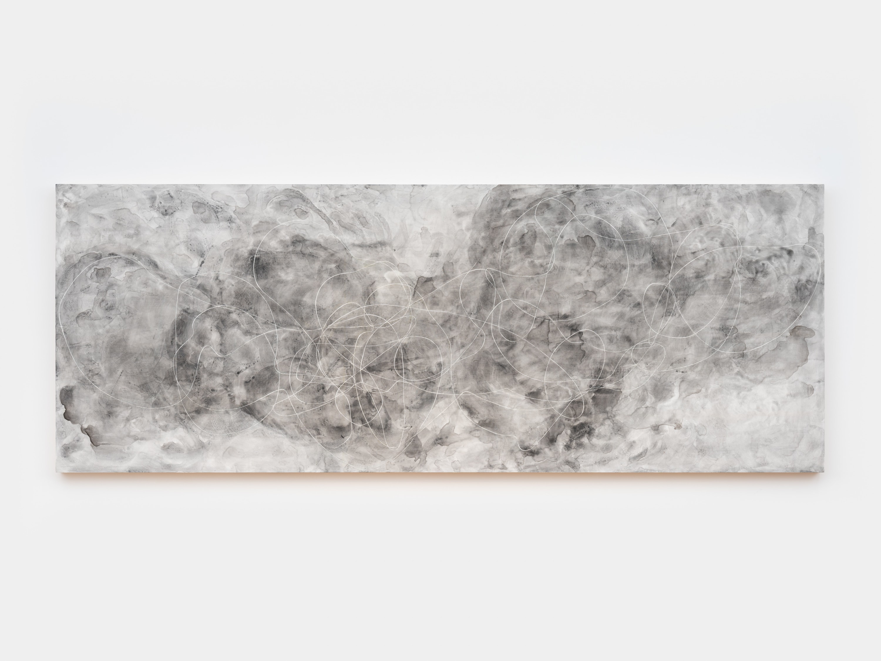 Elliott Puckette Roddon, 2024 ink, gesso and kaolin on wood panel 36 x 96 inches 91.4 x 243.8 cm