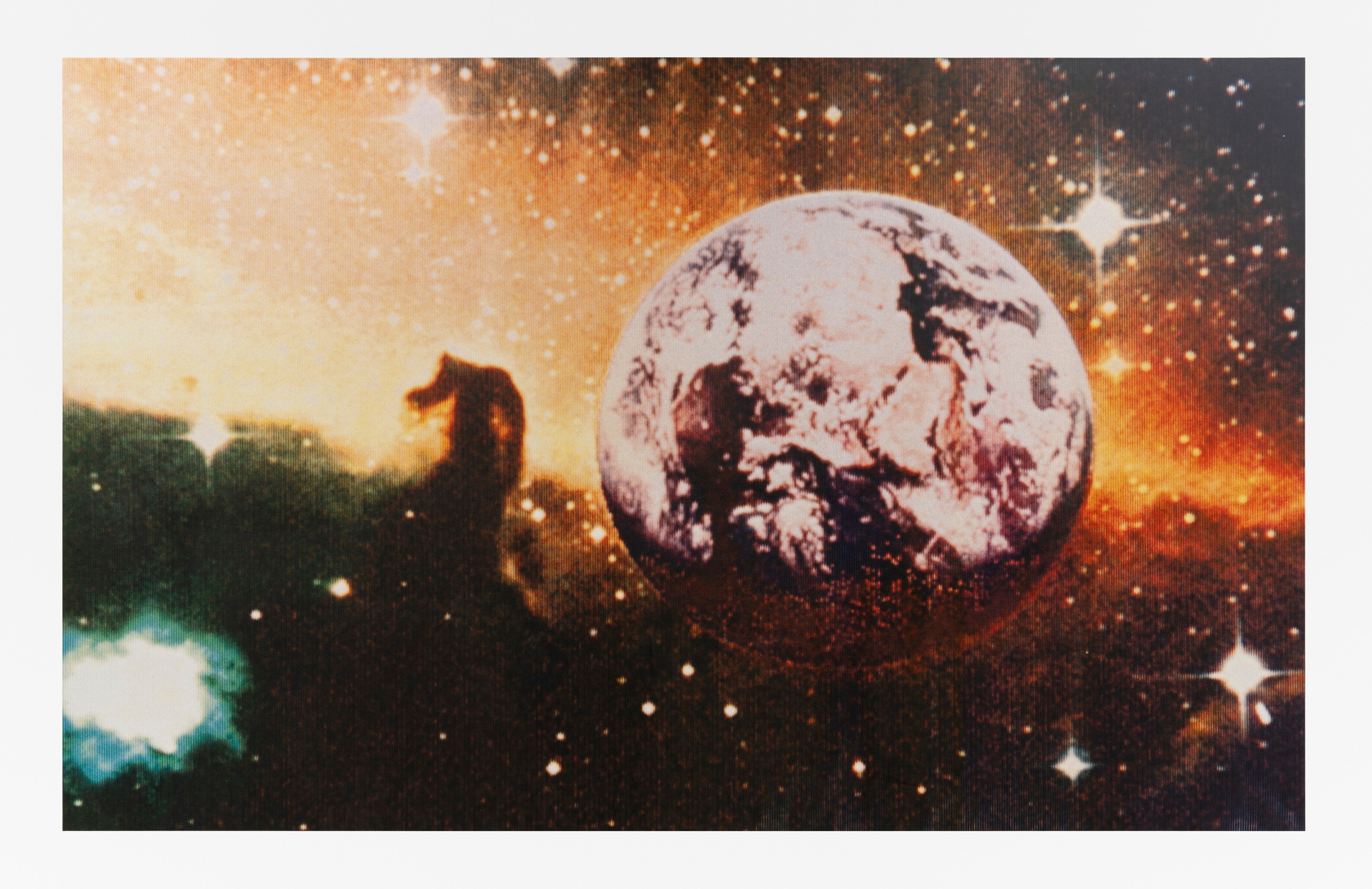 Alain Jacquet Horse Head, 1989 acrylic spray on canvas 118 1/8 x 196 7/8 inches 300 x 500.1 cm