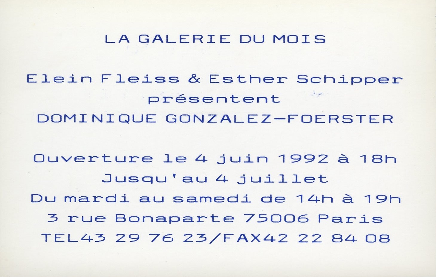 Elein Fleiss & Esther Schipper présentent: DOMINIQUE GONZALEZ-FOERSTER