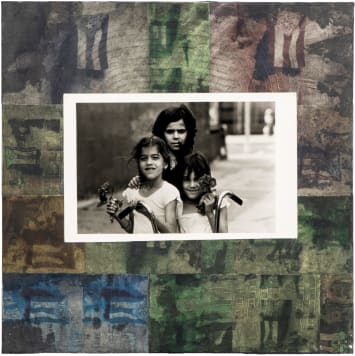 Juan Sánchez Las Tres Marias, 2021 Signed and dated on the reverse Vintage silver gelatin print and mixed media collage on wood panel 12 x 12 in 30.5 x 30.5 cm