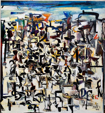 Sea of Words IV, 2018, acrylic on linen, 52x48 inches.