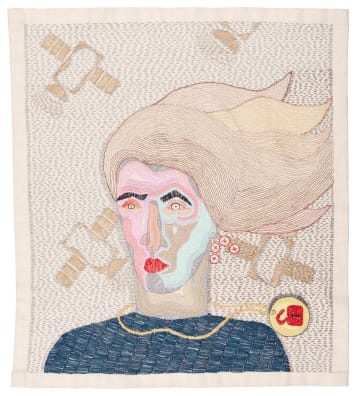 Satélites, 2021. Hand embroidery with cotton threads on cotton, 51,4 x 59 cm