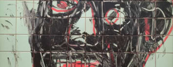 Detail: Jean-Michel Basquiat - BRETT AS A NEGRO, 1982. Acrylic on tiling glued on plywood. 109.5 x 109.5 cm.