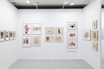 Ronewa Art Projects at Paper Positions Berlin art fair, featuring Myriam El Haïk (left) and Amina Benbouchta (center/right), Templehof Airport, Berlin, 2025. Photo credit: Jeremy Knowles.