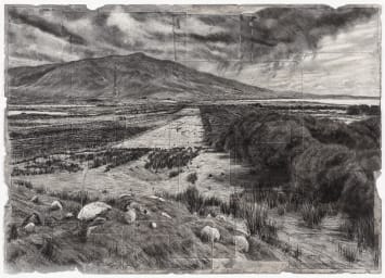 Mongrel Geometry, 2024, charcoal on collaged paper, 75 x 105 cm