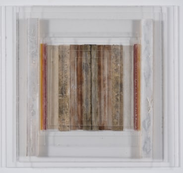 Paul Feiler  Square Relief LX, 2012  Gold and silver leaf, gouache and perspex on perspex  31 x 31 cm  Signed, dated and titled verso