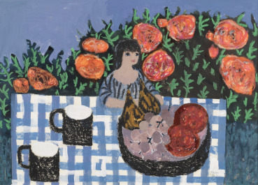 Mary Fedden RA  Garden, 1967  Gouache, chalk and collage on paper  38.5 x 54 cm  Signed and date lower right; titled verso