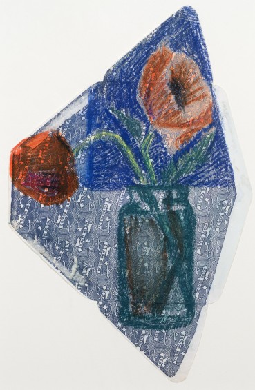 Margaret Mellis  Two Poppies on blue Envelope, 1994  Crayon on envelope  36 x 24 cm