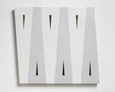 John Carter RA  Untitled Theme: Triangular Slots, 1988/89  Acrylic with marble powder on plywood  98 x 110 x 10.4 cm  Signed, dated and titled verso