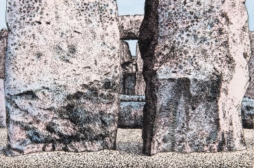 Norman Stevens ARA  Stonehenge (Two Post Stones), 1976  Etching and stipple etching  10 x 15 cm  From the edition of 100 impressions  Signed, dated, titled and numbered