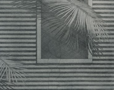 Norman Stevens ARA  Clapboard House with Fronds and Architectural French Curve, 1974  Etching and aquatint  26.5 x 34 cm  From the edition of 83 impressions plus 15 APs  Signed, dated, titled and numbered