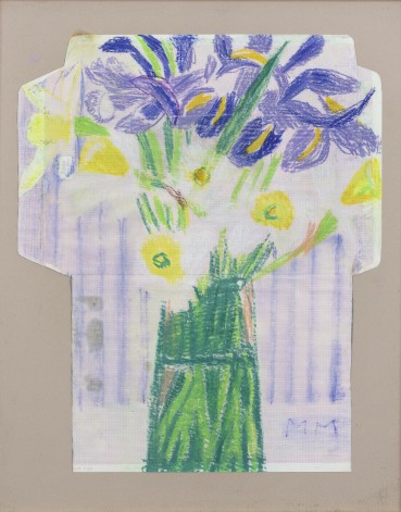 Margaret Mellis  Iris and Daffodil, 1992  Chalk on envelope  36 x 27 cm  Signed, dated and titled verso