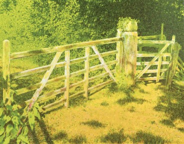 Norman Stevens ARA  White Wicket Gate, Nettlecombe, 1985  Screenprint  63.3 x 81.3 cm  From the edition of 75 plus 7 APs  Signed, dated, titled and numbered