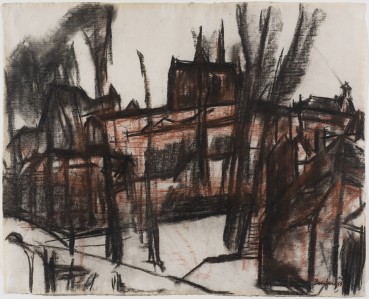 David Bomberg  Chartres Cathedral, Side Facade, 1953  Charcoal and red chalk on paper  49 x 60 cm  Signed and dated lower right