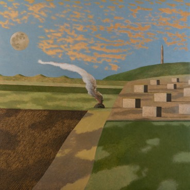 David Inshaw  Wiltshire Mounument, 2018  Oil on canvas  116 x 116 cm  Signed, dated and titled verso