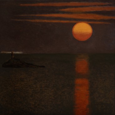 David Inshaw  Sunrise, St Ives Bay, 2019  Oil on canvas  51 x 51 cm