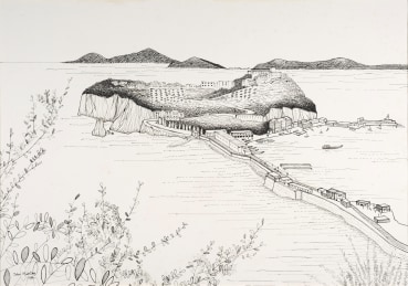John Minton  Nisida Island and the Gulf of Naples, 1956  Ink on paper  45 x 64 cm  Signed and dated lower left