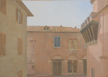 David Tindle RA  From the Flat Window of Via Battisti Lucca, on Arrival, 1998  Gouache and watercolour on paper  53 x 75 cm  Signed and titled verso