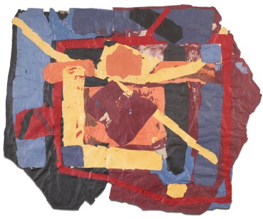 Francis Davison  G 3 (Maroon apricot and yellow with blue and red edges), c.1978-83  Collage  106 x 134 cm