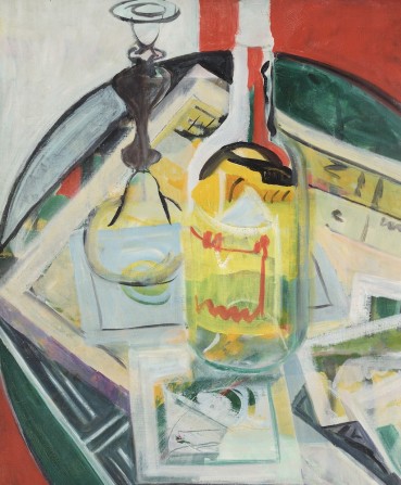 Margaret Mellis  White Wine Bottle and Candlestick, c. 1952-53  Oil on canvas  56 x 46cm