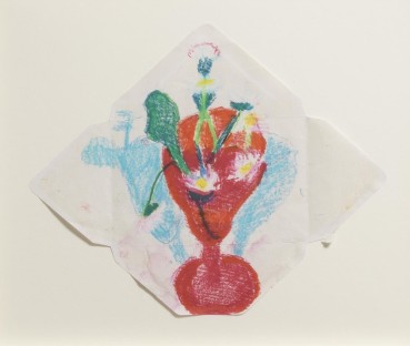 Margaret Mellis  Auriculas in Red Glass, 1992  Pastel and crayon on envelope  19 x 25cm